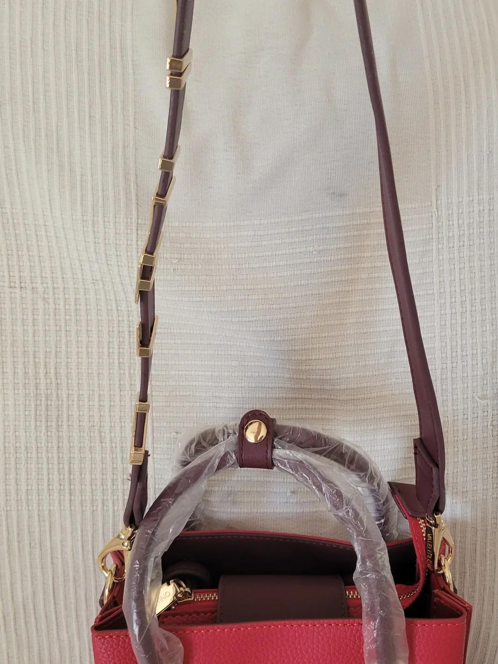 Valentino Medium Red Leather Top-Handle Bag with Logo Strap